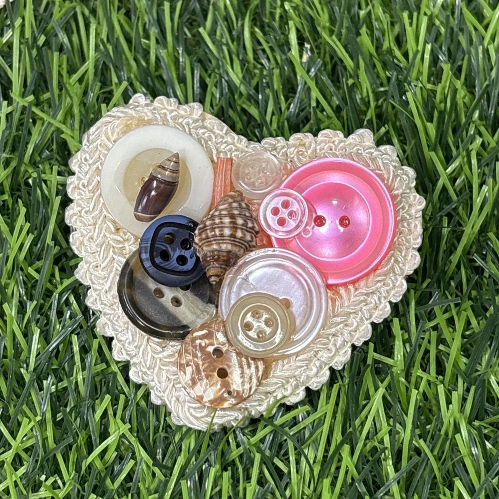 Handmade Vintage Button Brooch Lot Doily Lace Grandmacore Cottagecore 9 Pc